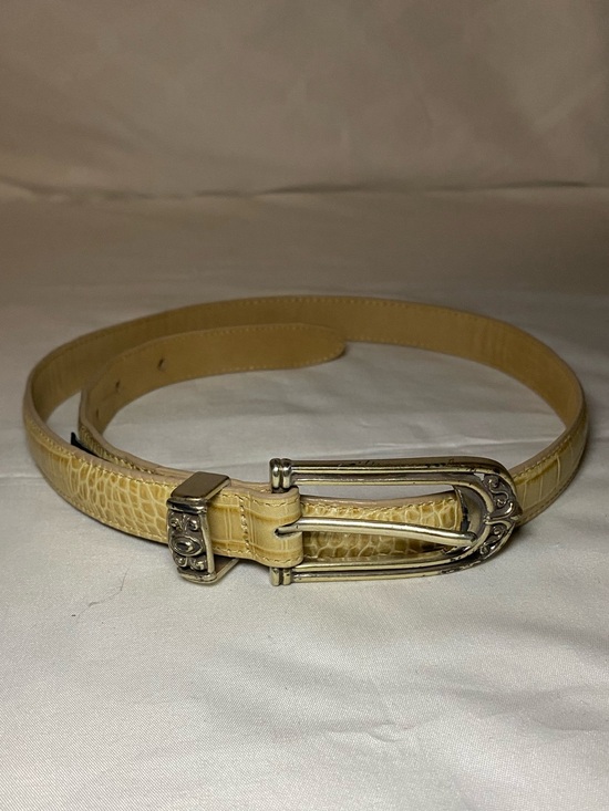 Brighton Accessories - Brighton Croc-Embossed Yellow Leather Belt with Silver-Tone Buckle
